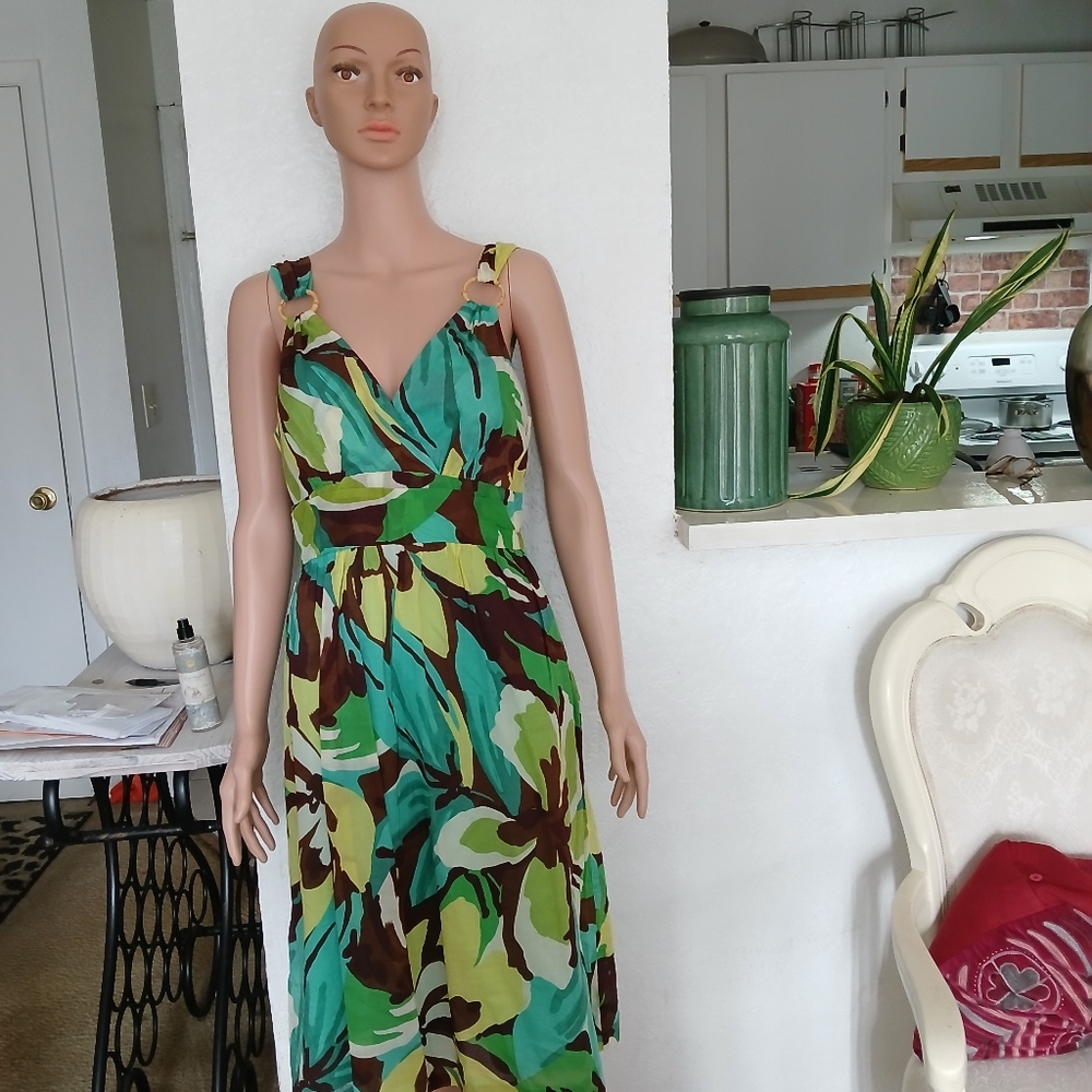 Vibrant Green and Brown Floral Dress